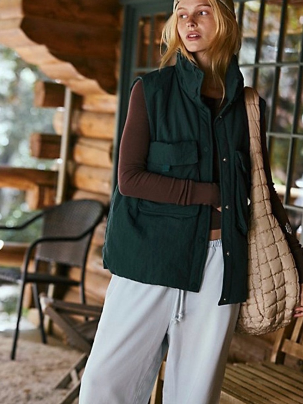 Free People/ FP movement Cabin Fever puffer vest jacket/evergreen/size Large